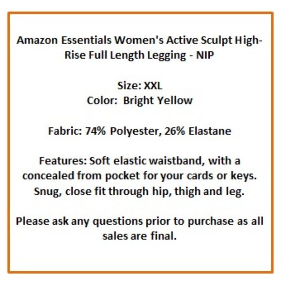 Amazon Essentials Women's Active Sculpt High-Rise Full Length Legging - NIP - Picture 7 of 8